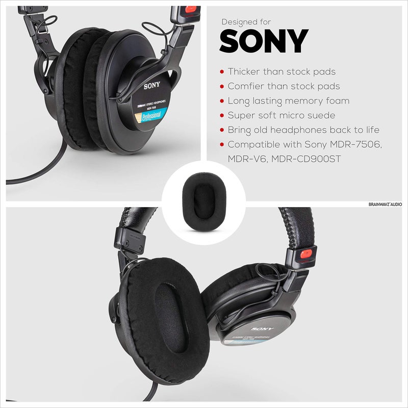 Brainwavz Replacement Micro Suede Earpads for Sony MDR 7506, V6, CD900ST, Memory Foam Ear Pad & Suitable for Other On Ear Headphones, Micro Suede Black - Image 3